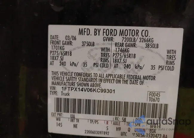 1FTPX14V06KC99301: 42135819