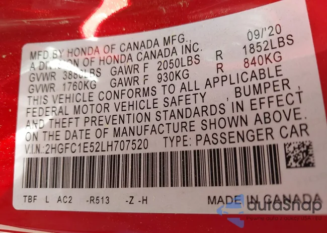 2HGFC1E52LH707520: 42136689