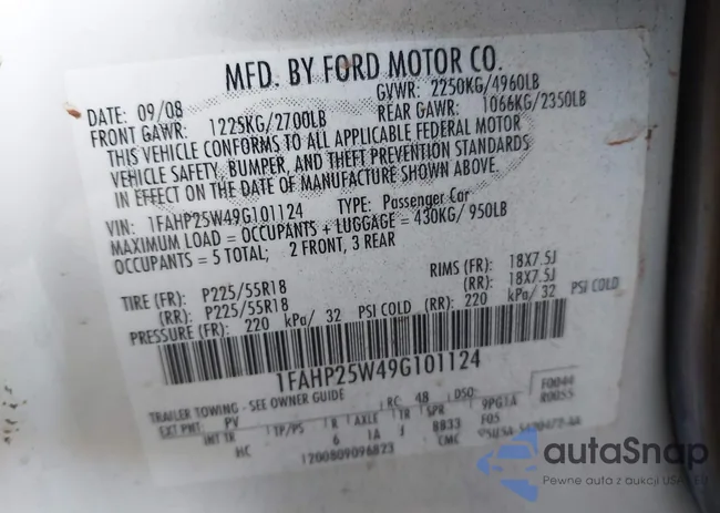 1FAHP25W49G101124: 42136738