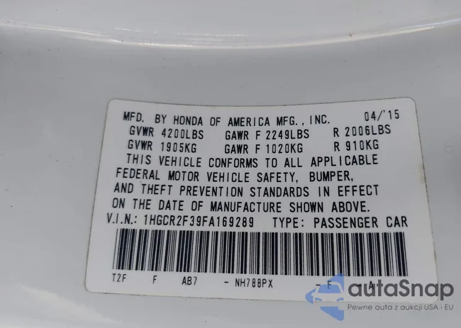 1HGCR2F39FA169289: 42136838