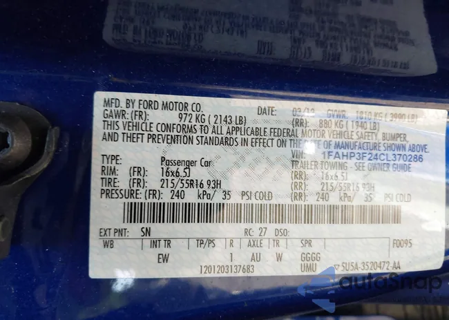 1FAHP3F24CL370286: 42136867