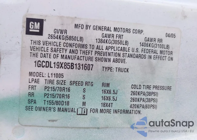 1GCDL19X85B131607: 42136921