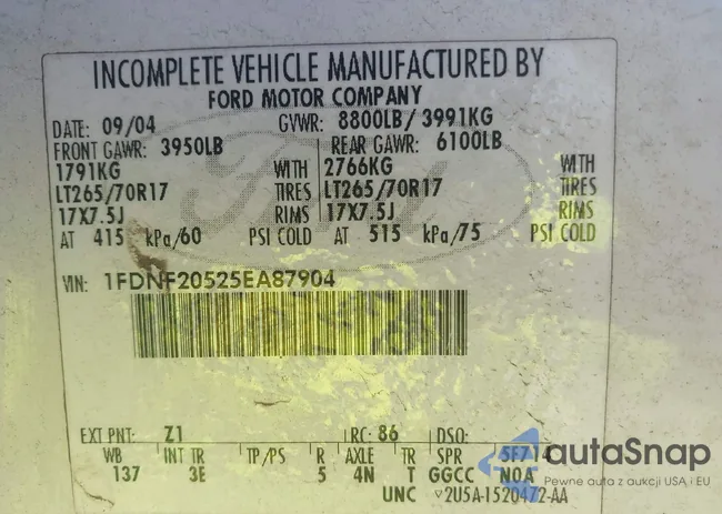 1FDNF20525EA87904: 42137022