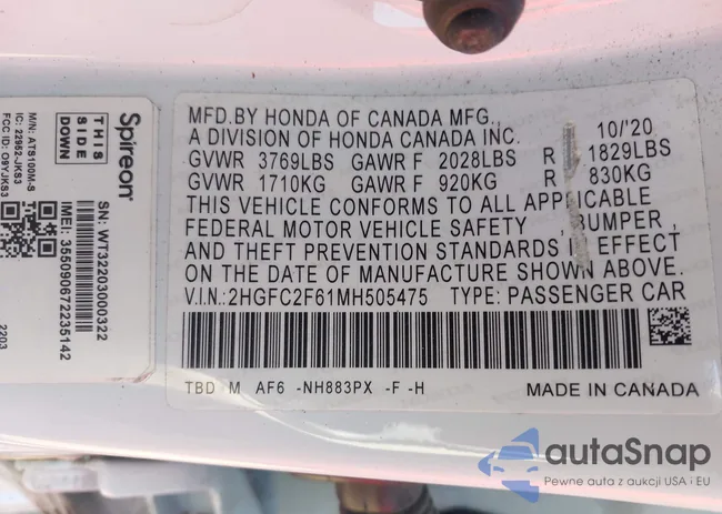 2HGFC2F61MH505475: 42137545