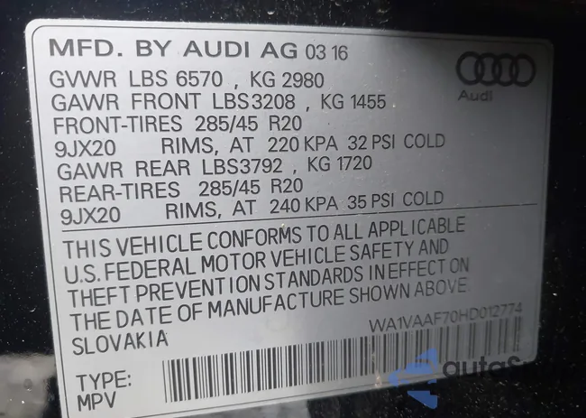 WA1VAAF70HD012774: 42137796