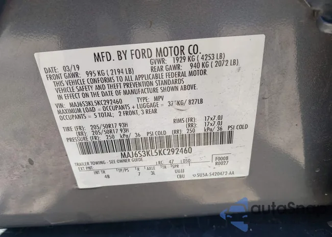 MAJ6S3KL5KC292460: 42138037