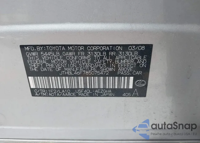 JTHBL46F785075472: 42138764