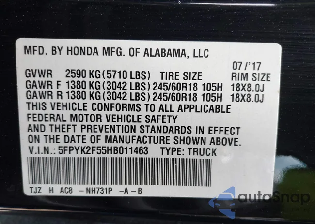 5FPYK2F55HB011463: 42139030