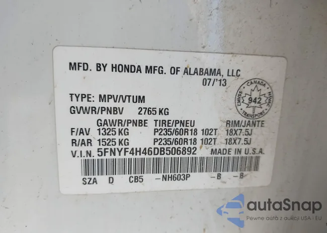 5FNYF4H46DB506892: 42139645