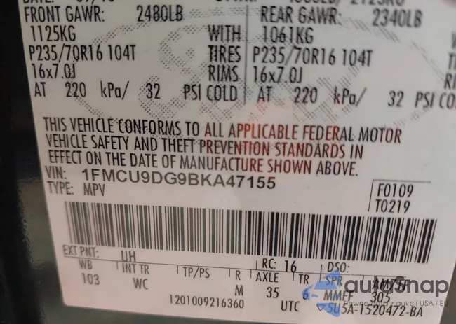 1FMCU9DG9BKA47155: 42139699