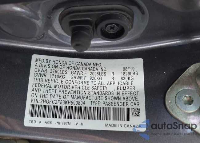 2HGFC2F83KH590804: 42139419