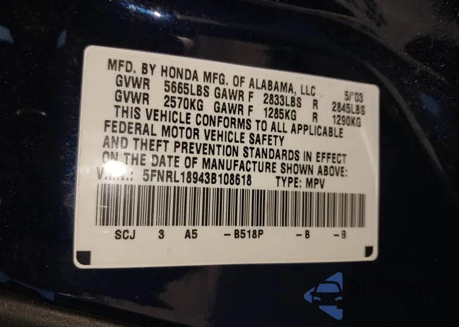 5FNRL18943B108618: 42140859