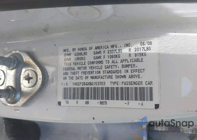 1HGCP264X8A153703: 42141883