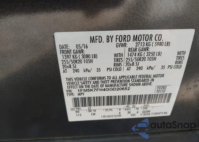 1FM5K7FH4GGD20652: 42141920