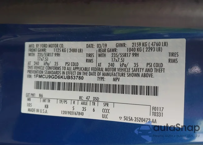 1FMCU9GD6KUB53780: 42142073