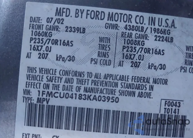 1FMCU04183KA03950: 42143032