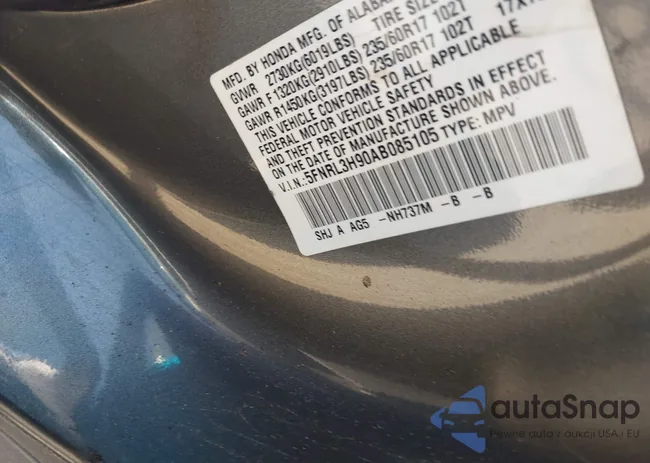 5FNRL3H90AB085105: 42142123