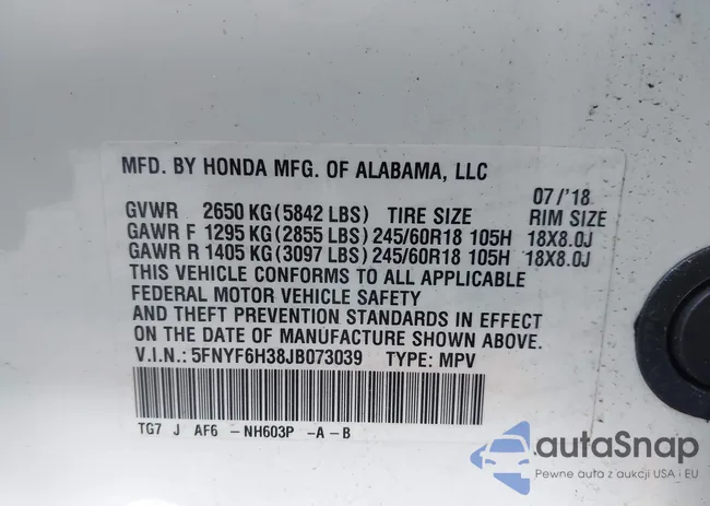 5FNYF6H38JB073039: 42142142