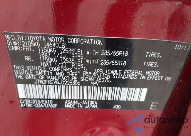 JTMDFREV8JD226306: 42142348