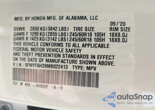 5FNYF6H39MB022413: 42142413