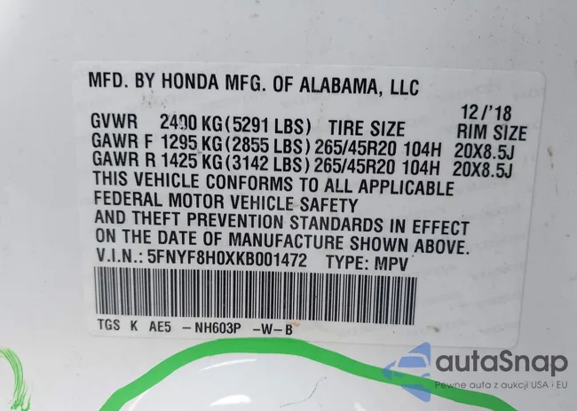 5FNYF8H0XKB001472: 42143890