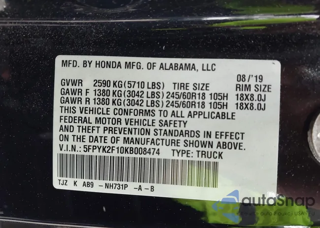 5FPYK2F10KB008474: 42144225