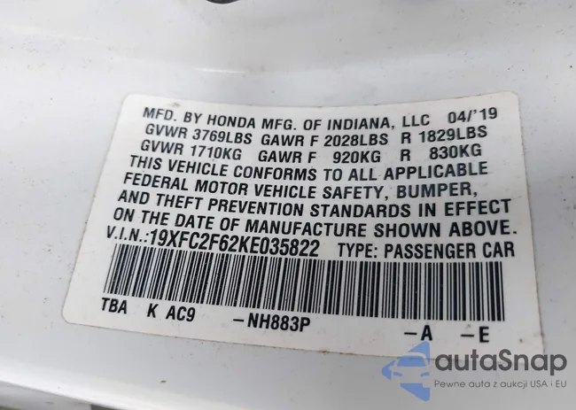 19XFC2F62KE035822: 42145956