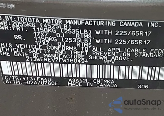 2T3WFREV7FW160494: 42146038