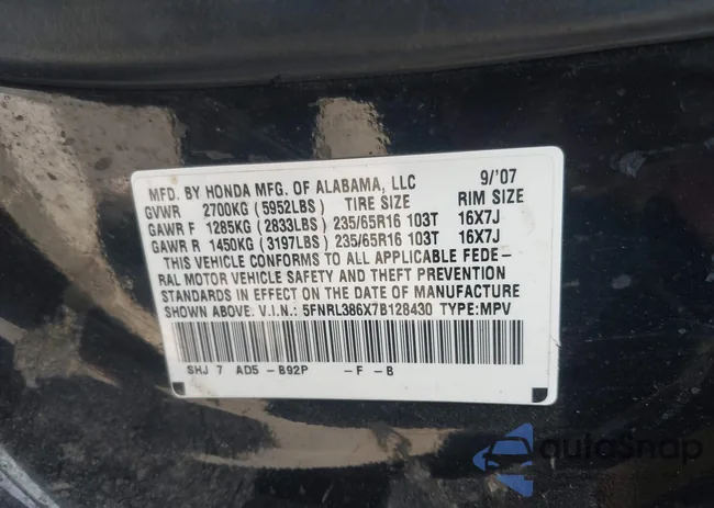 5FNRL386X7B128430: 42146089