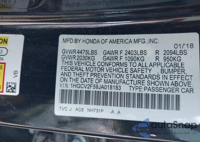 1HGCV2F59JA018183: 42145255