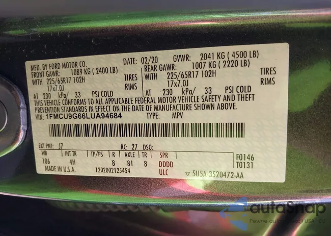 1FMCU9G66LUA94684: 42146905