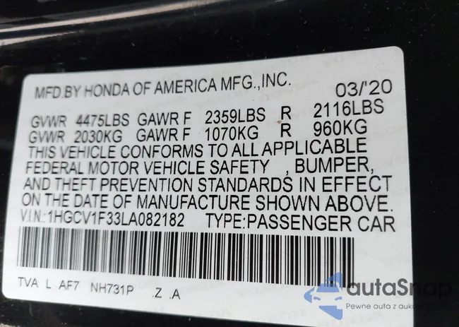 1HGCV1F33LA082182: 42146914