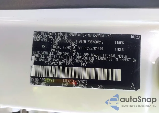 2T2BAMCA1RC043570: 42147663