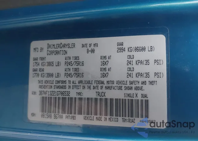 3B7HF13Z21G706532: 42147933