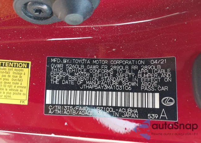 JTHAP5AY3MA103106: 42149070