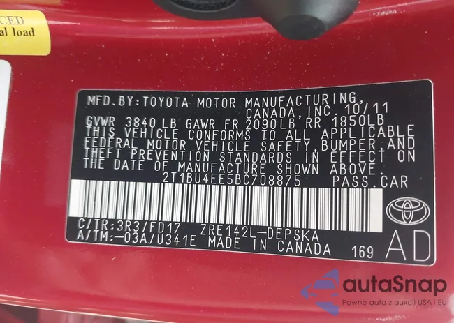 2T1BU4EE5BC708875: 42149082