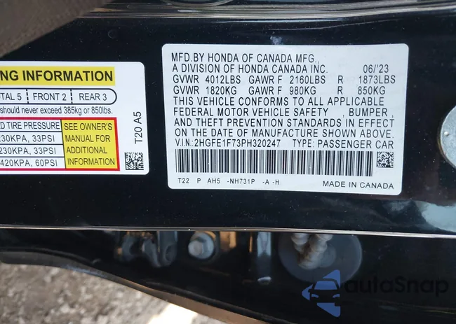 2HGFE1F73PH320247: 42148175