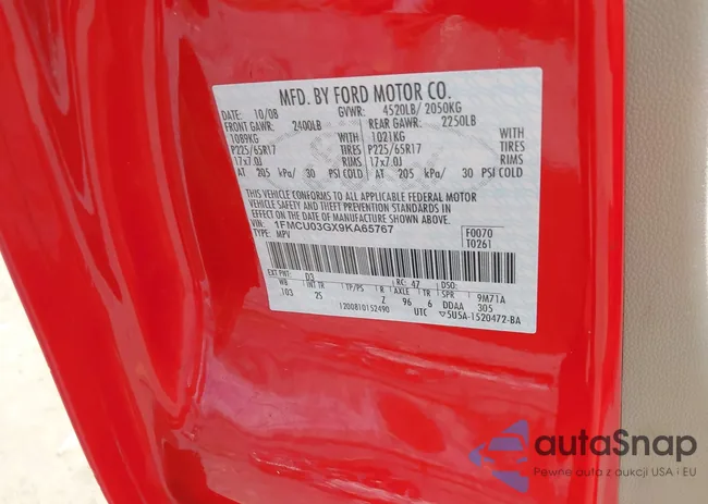 1FMCU03GX9KA65767: 42148242