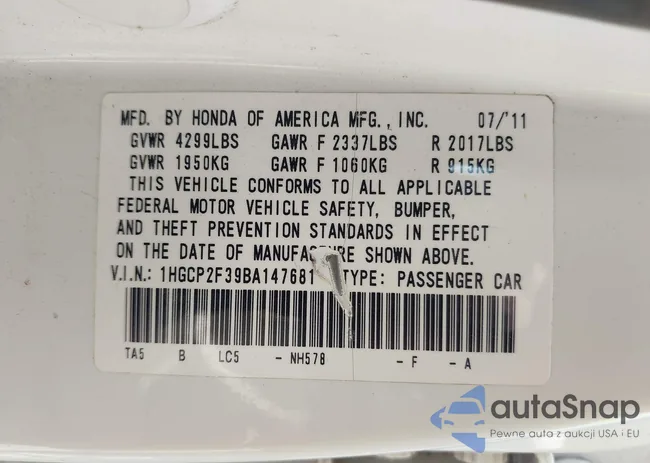 1HGCP2F39BA147681: 42148283