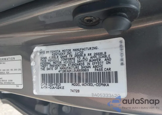 4T1BE32K13U669963: 42149121