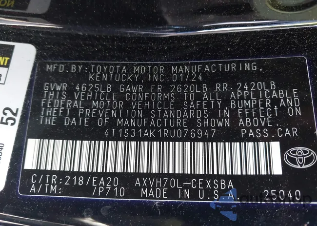 4T1S31AK1RU076947: 42149137