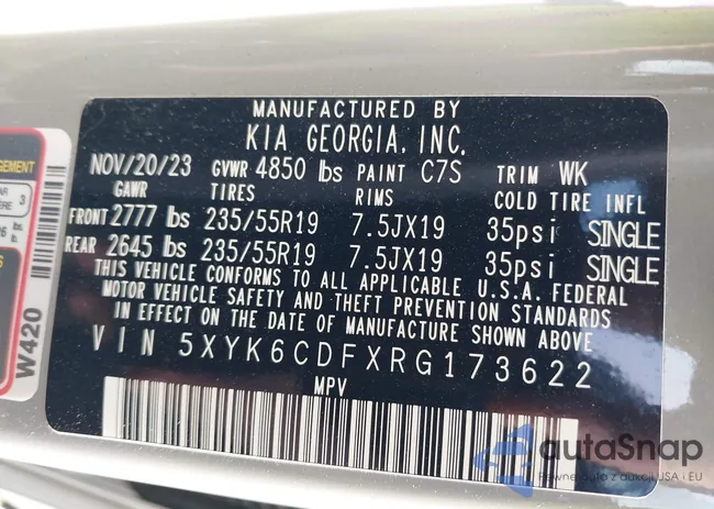 5XYK6CDFXRG173622: 42150523