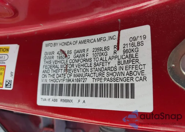 1HGCV1F19KA169727: 42150939