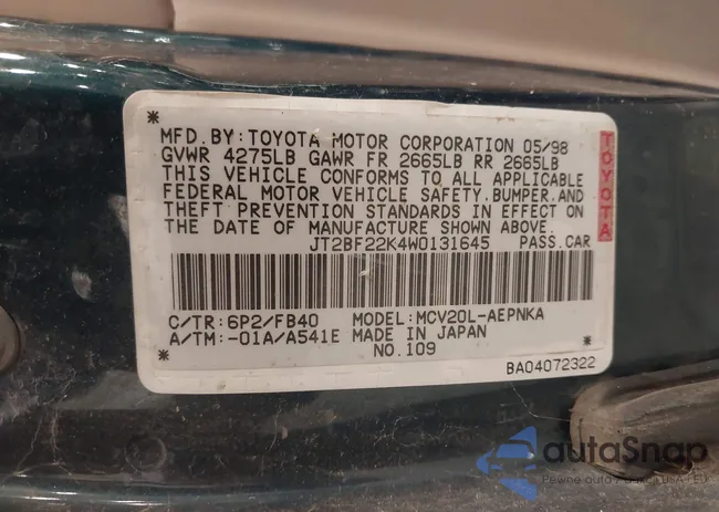 JT2BF22K4W0131645: 42150971