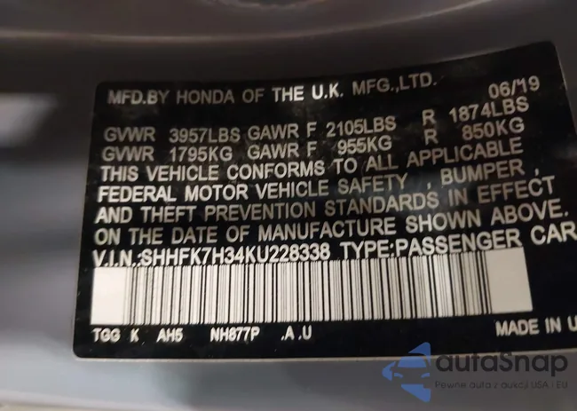 SHHFK7H34KU228338: 42151708