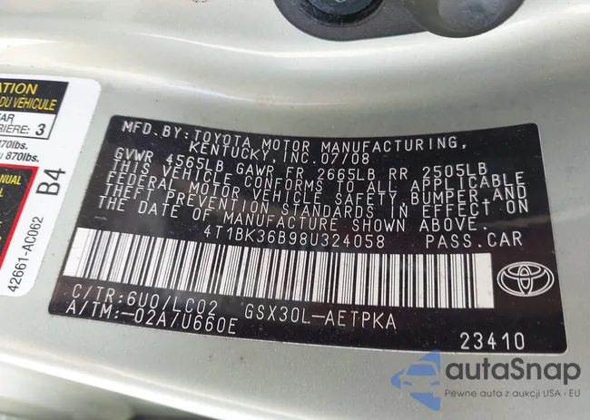 4T1BK36B98U324058: 42152532