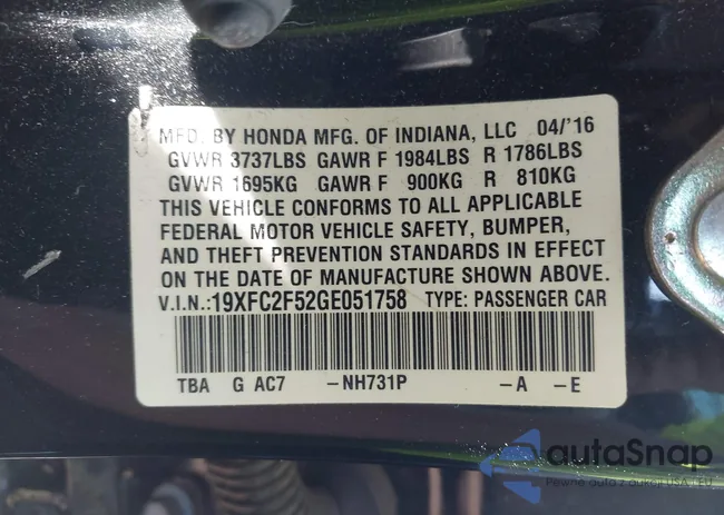 19XFC2F52GE051758: 42152585