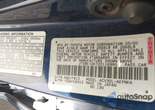 JTDBE32K720116986: 42153849