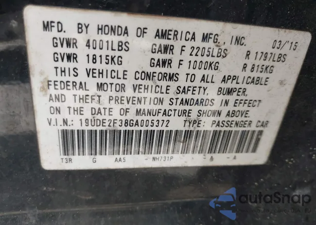 19UDE2F38GA005372: 42154085