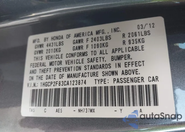 1HGCP2F83CA123874: 42154728